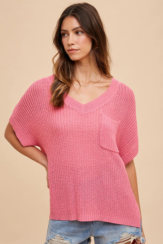 Gracelyn Knit Top with Pocket • 2 Color Options