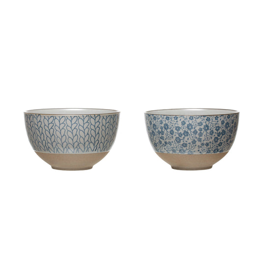 Blue Floral Stoneware Bowl